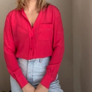VINCE “Silk & Linen Hot Pink Button Down Blouse”